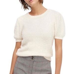 The Reeds J. Crew Puff Sleeve Sweater Size Medium Wendi Reed Ivory Fuzzy EUC